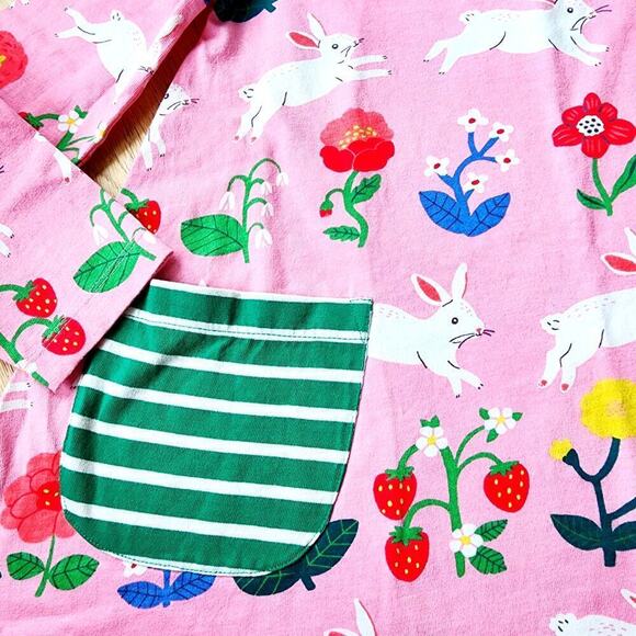 Mini Boden 6-7 Small Spring Dress Pink Green Bunnies - Picture 3 of 4